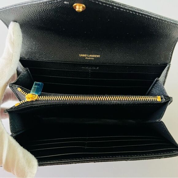 SAINT LAURENT Black Monogramme Logo Leather Flap Wallet - Picture 9 of 14